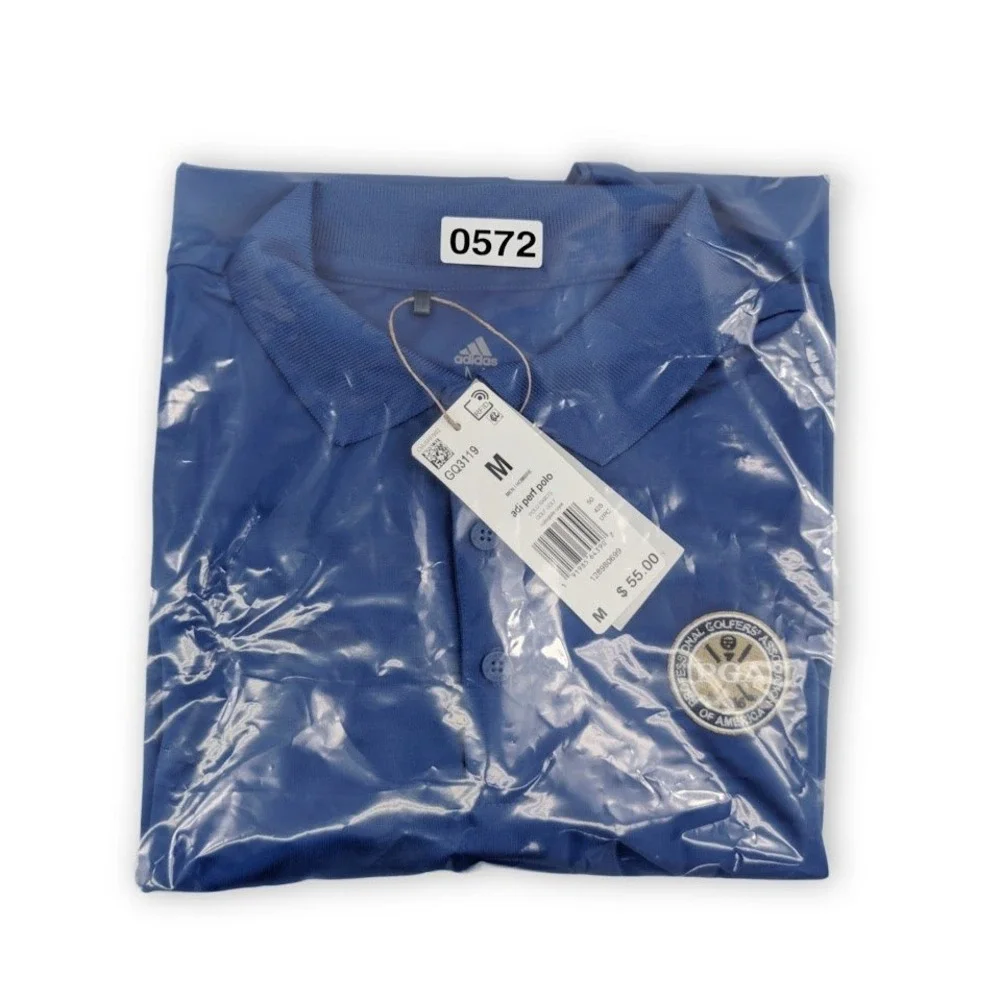 Adidas Performance Golf Polo Shirt Mens Medium Blue‎ PGA Tour Embroidered Logo